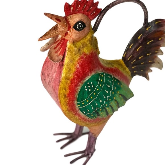 Great Gift Crowing Multicolor Rooster Hand-Made Hand-Painted Metal Watering Can - Picture 5 of 8